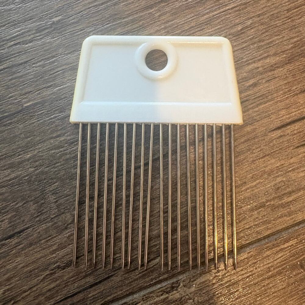 Vintage 60s Hair Pick White Cream Plastic Handle Metal Teeth Retro